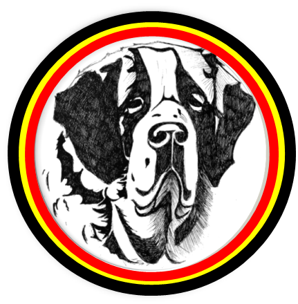 Rond tricolore clublogo met een Sint-Bernard